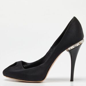 Gianvito Rossi Black Satin Crystal Embellished Peep Toe Pumps Size 36